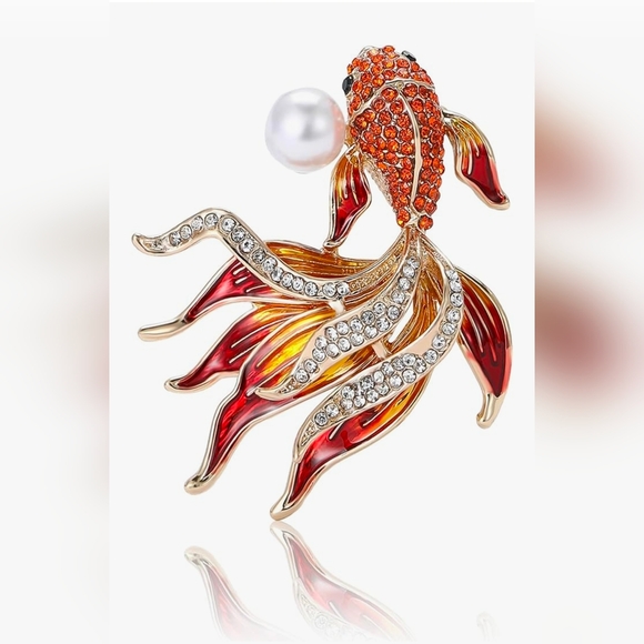 Anthropologie Accessories - Red and Gold Fish Brooch